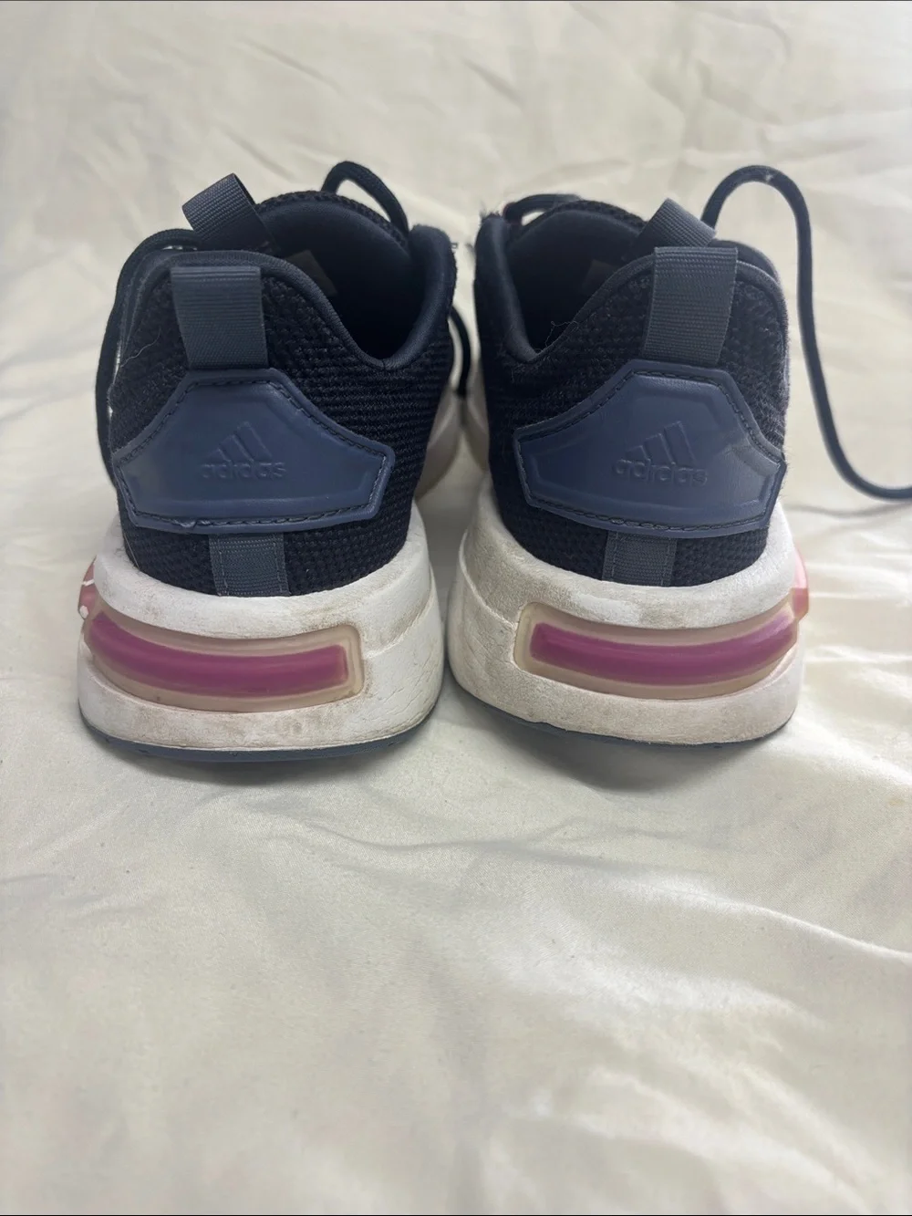 adidas Kids Black Sneakers with Pink Stripe Accents